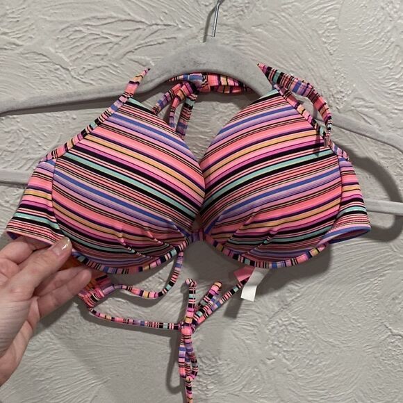 Victoria’s Secret Multi Colored Striped Padded Bikini Top Size 36C - Picture 5 of 5